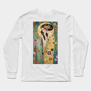 Gustav Klimt's Radiant Muse: Inspired Woman in Golden Splendor Long Sleeve T-Shirt